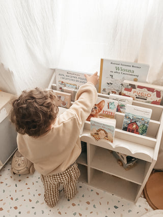 Children’s Montessori bookcase with 4 spacious shelves Juno latte 33x71 cm
