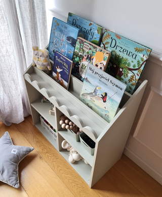 Children’s Montessori bookcase with 4 spacious shelves Juno green 33x71 cm