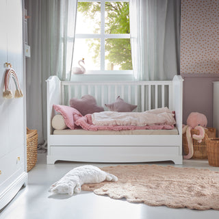 Cot/Toddler bed 70x140 with drawer ROYAL Timeless white | Ona's furniture - kids room furniture