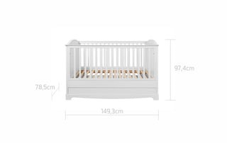 Cot/Toddler bed 70x140 with drawer ROYAL Timeless white | Ona's furniture - kids room furniture