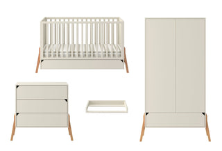 Complete baby room Iris beige | Convertible bed with drawer, wardrobe, changing table and changing top