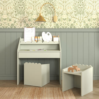 Children's Montessori desk with drawer and two chairs Juno green