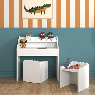 Children's Montessori desk with drawer and one chair Juno snow white