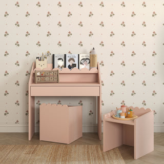 Children's Montessori desk with drawer and one chair Juno pink