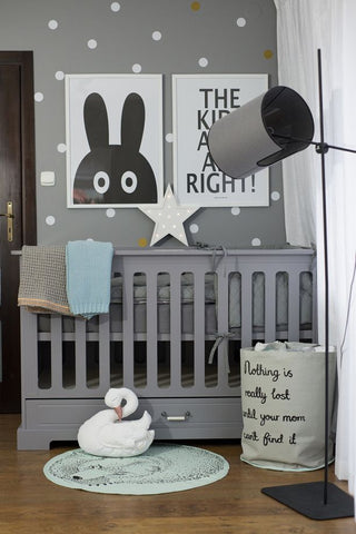 Baby room INES Neutral grey: Cot/Toddler bed 70x140 with drawer | 2-door wardrobe | 4-drawer changing table| Leaf enlarger