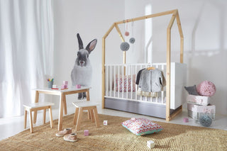 Complete baby room Savannah | Convertible bed with drawer and mattress, wardrobe, changing table and changing top