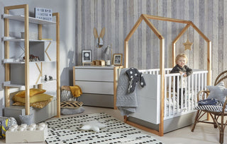 Complete baby room Savannah | Convertible bed with drawer and mattress, wardrobe, changing table and changing top