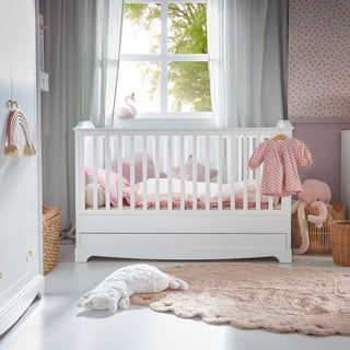 Baby Room ROYAL Timeless white: Cot/Toddler bed 70x140 with drawer | 2-door wardrobe | 3-drawer changing table | Ona's furniture - kids room furniture