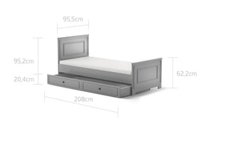 Bed 90x200 with drawer INES Neutral grey | Ona's furniture - kids room furniture